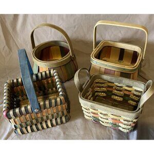 Lot If 4 Multi Color Small Baskets w/Handles Square Rectangle Round